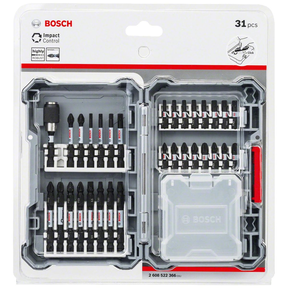 BOSCH - Set 31 piezas en caja bits + puntas bosch impact control