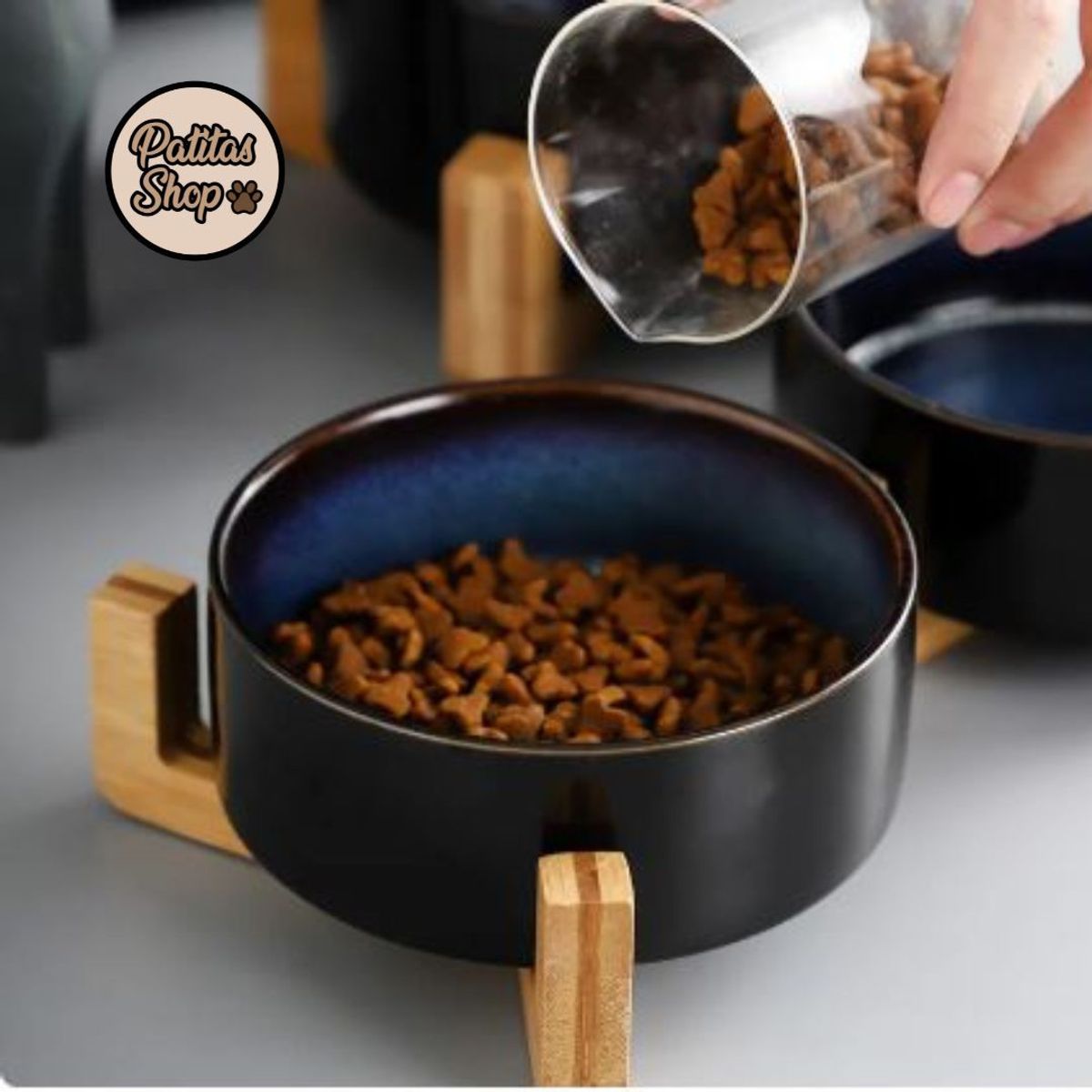 GENERICO - Plato Azul de Cerámica con Soporte para Mascotas