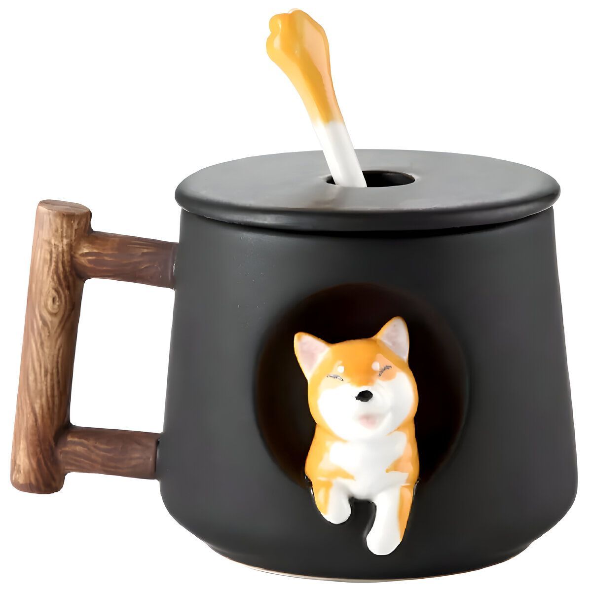 ELMEJORPRECIO - Juego De Taza Con Cuchara Modelo Shiba Negro