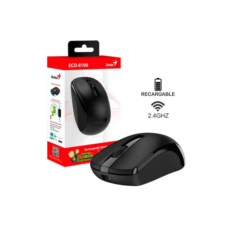 GENIUS - MOUSE GENIUS ECO-8100 WIRELESS BLUEEYE RECARGABLE BLACK