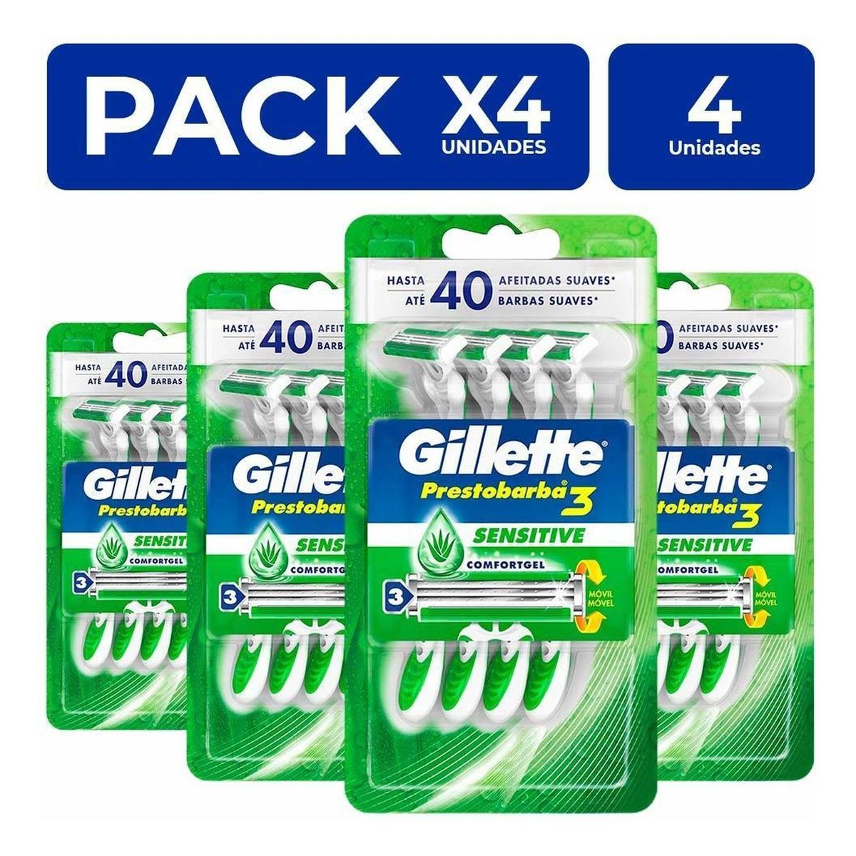 GILLETTE - PackX4 Desechable Gillette Prestobarba3 Sensitive 4 unidades