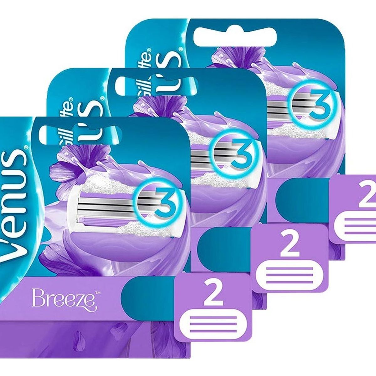 GILLETTE - Pack x3 Cartuchos para Afeitar Gillette Venus Breeze 2 un