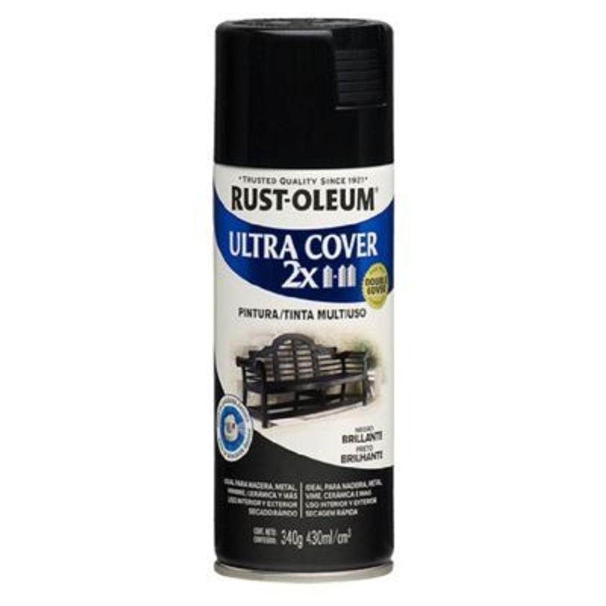 RUST OLEUM - Aerosol Multiusos Ultra Cover 2x Negro Brillante 340g