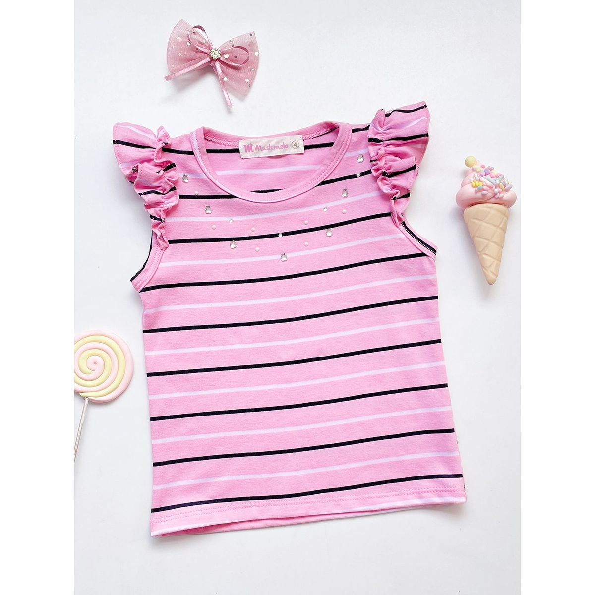 KIDS MASHMELO - POLO NIÑA ALGODÓN LISTADO MANGA TRASLAPADA KIDS MASHMELO