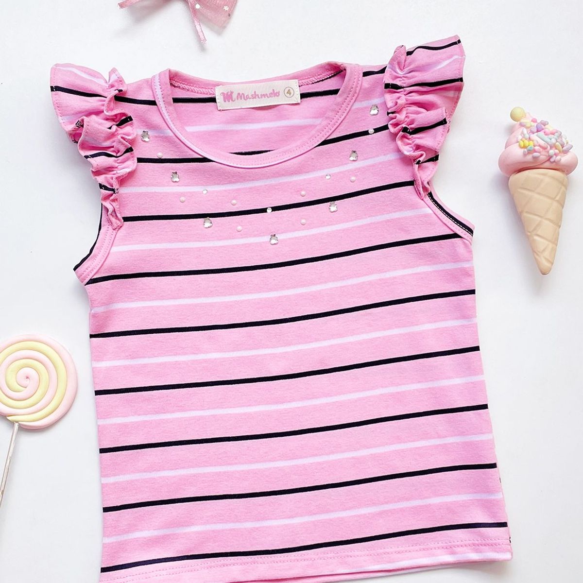 KIDS MASHMELO - POLO NIÑA ALGODÓN LISTADO MANGA TRASLAPADA KIDS MASHMELO