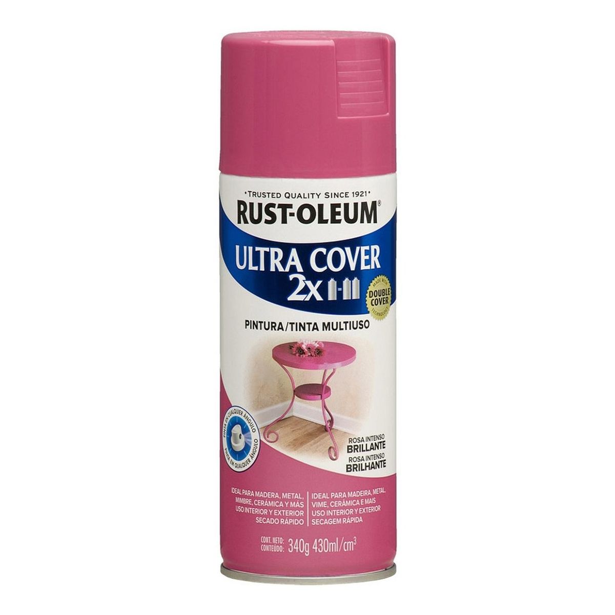 RUST OLEUM - Aerosol Multiusos Ultra Cover 2x Rosa Intenso Brillante 340g