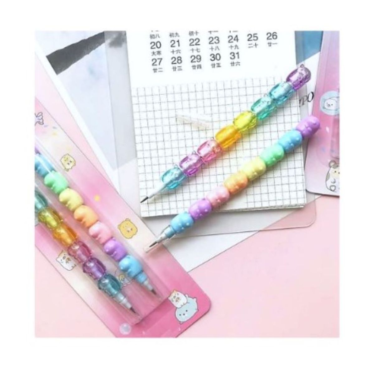 GENERICO - LAPIZ  DE 8 PUNTAS DISEÑO KAWAI ROSADO