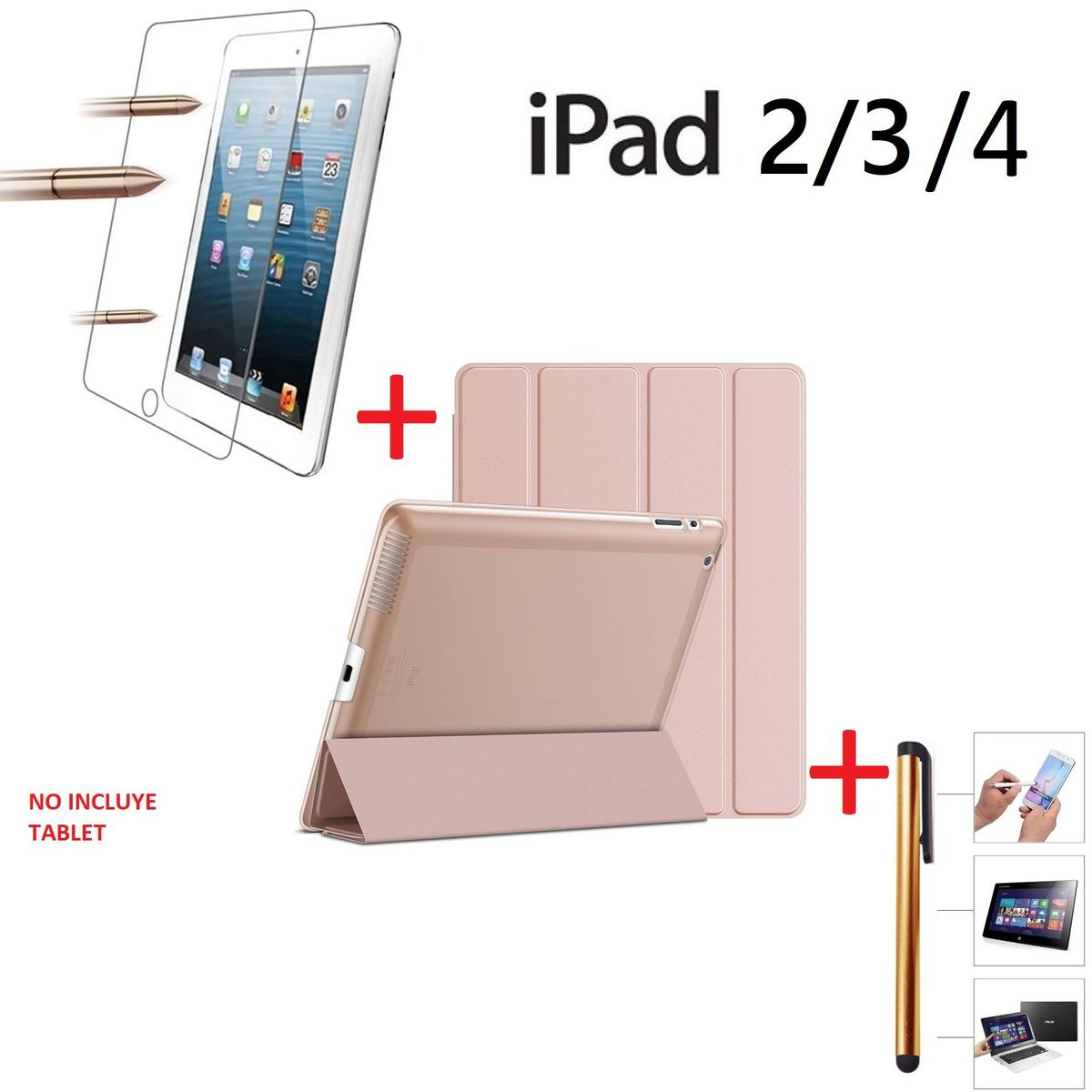 GENERICO - Funda + Mica + Lapiz para iPad 2 / 3 / 4 Case Smart Cover Protector