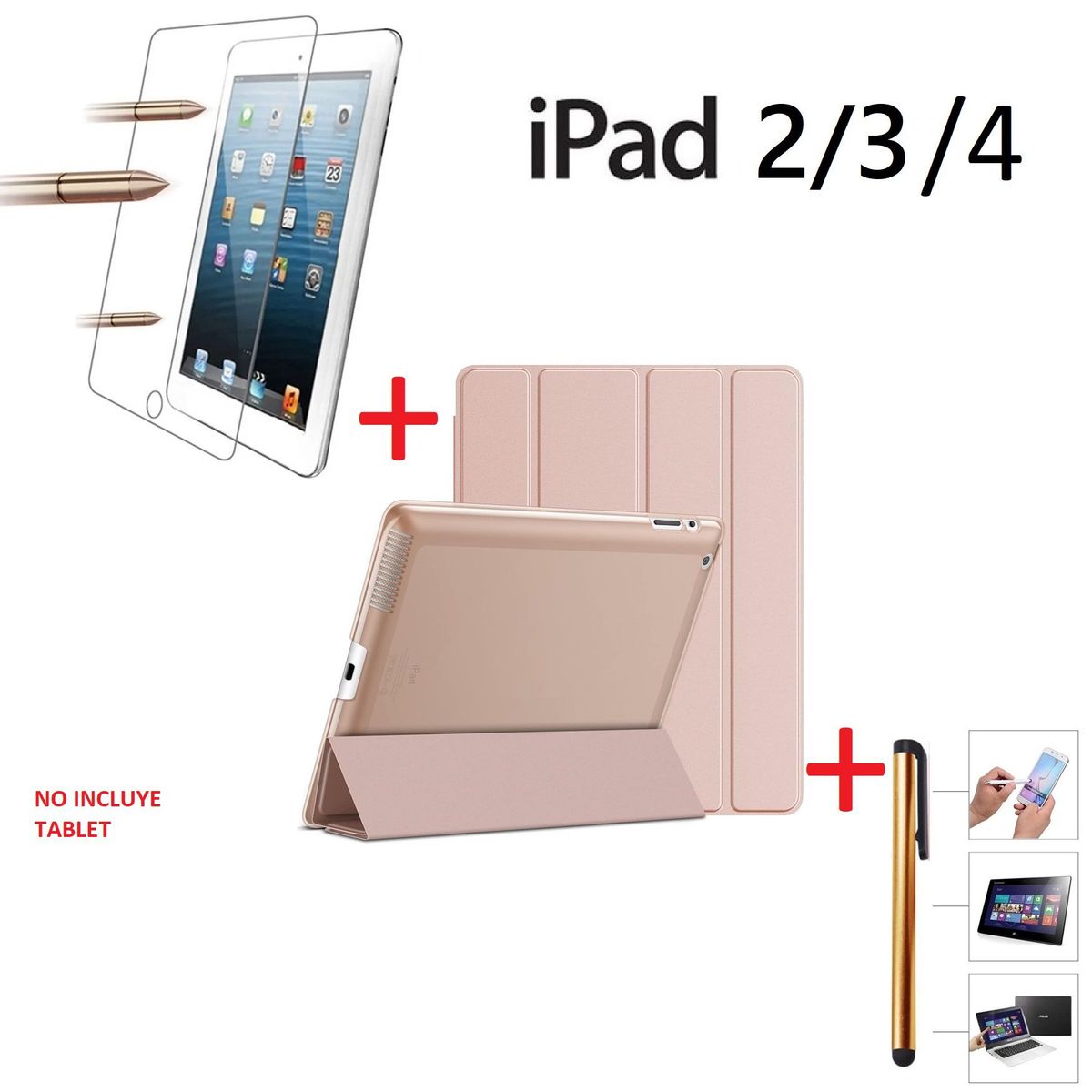 GENERICO - Funda + Mica + Lapiz para iPad 2 / 3 / 4 Case Smart Cover Protector