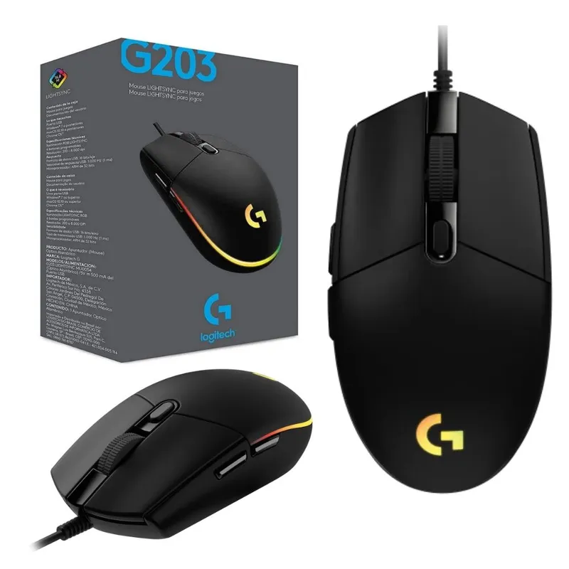 LOGITECH - MOUSE GAMER LOGITECH G203 LIGHTSYNC DPI 8000 RGB BLACK