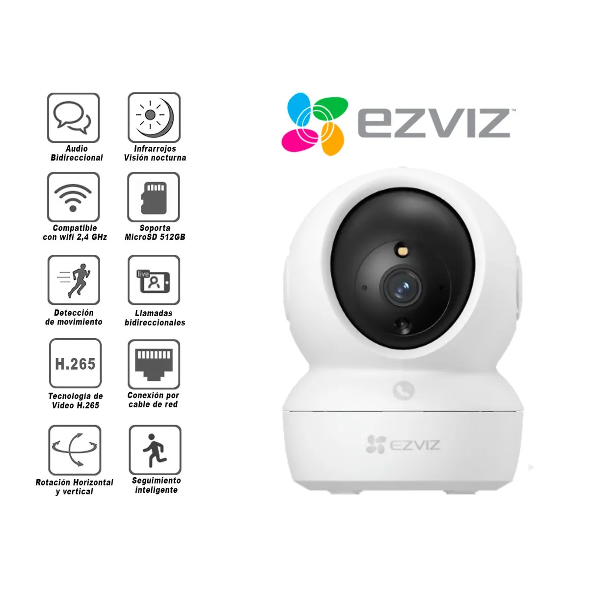 EZVIZ - Cámara Seguridad Wifi H6C PRO Full Hd Ezviz Gira 360° con Boton Llamada