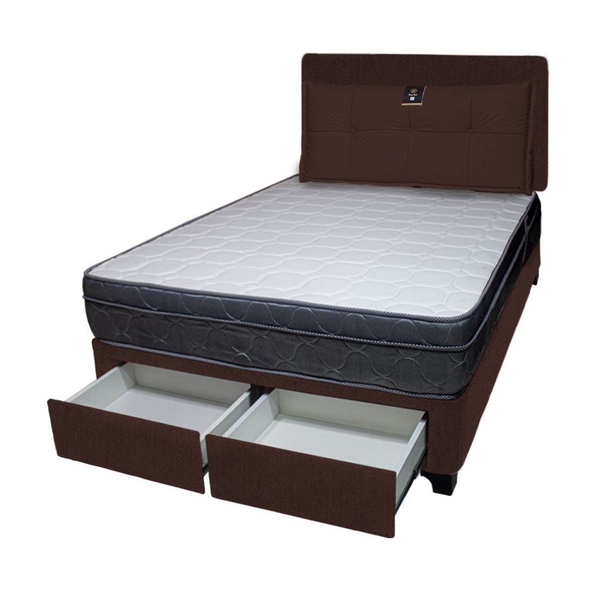 BARAKA HOME - Dormitorio Turin + 2 Cajones 2 Plz + Cabecera + Cojín - Chocolate