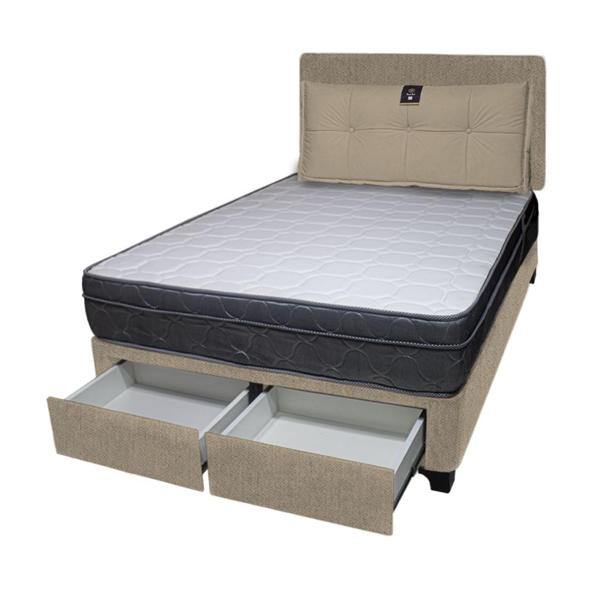 BARAKA HOME - Dormitorio Turin + 2 Cajones 2 Plz + Cabecera + Cojín - Beige Claro