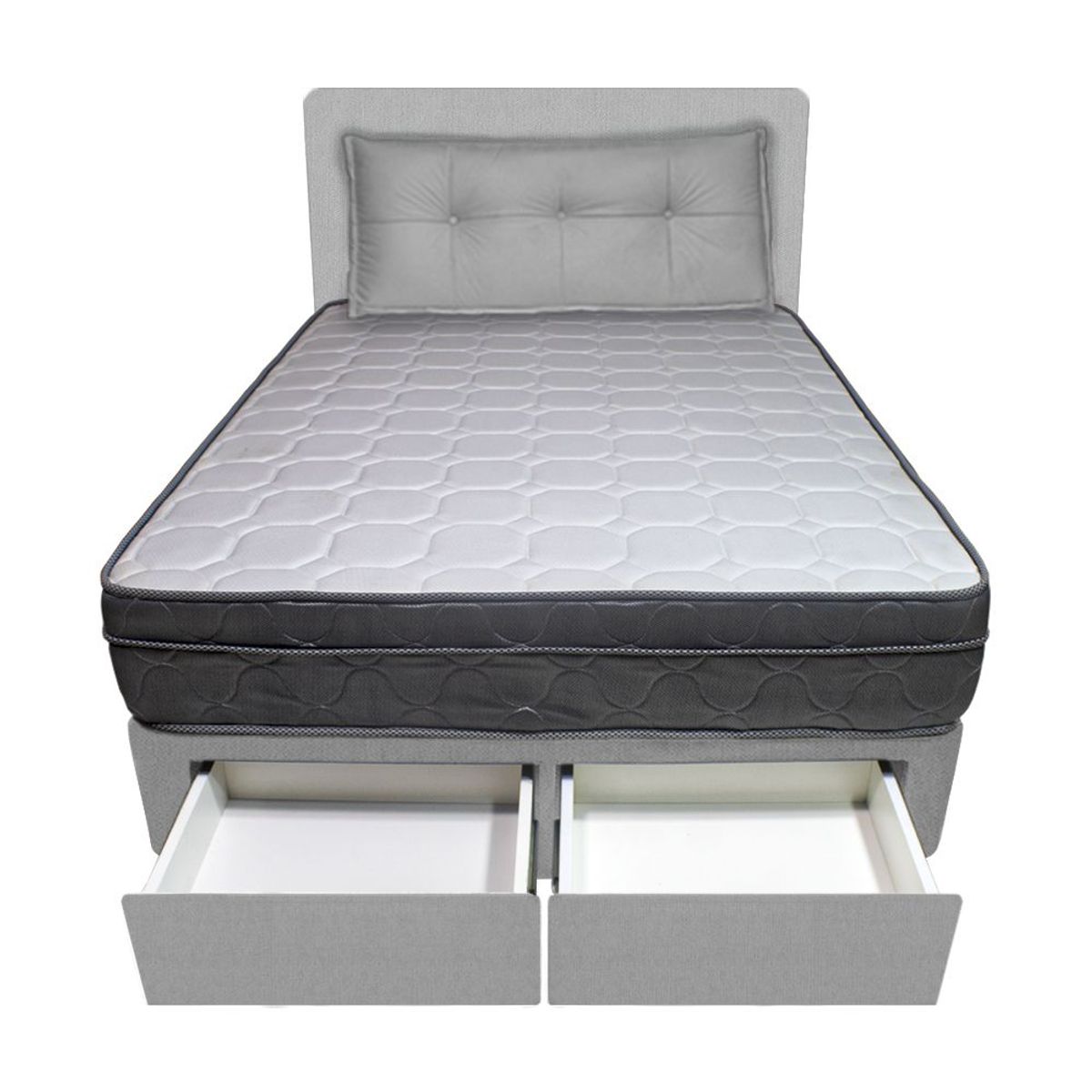 BARAKA HOME - Dormitorio Turin + 2 Cajones 2 Plz + Cabecera + Cojín - Gris Claro