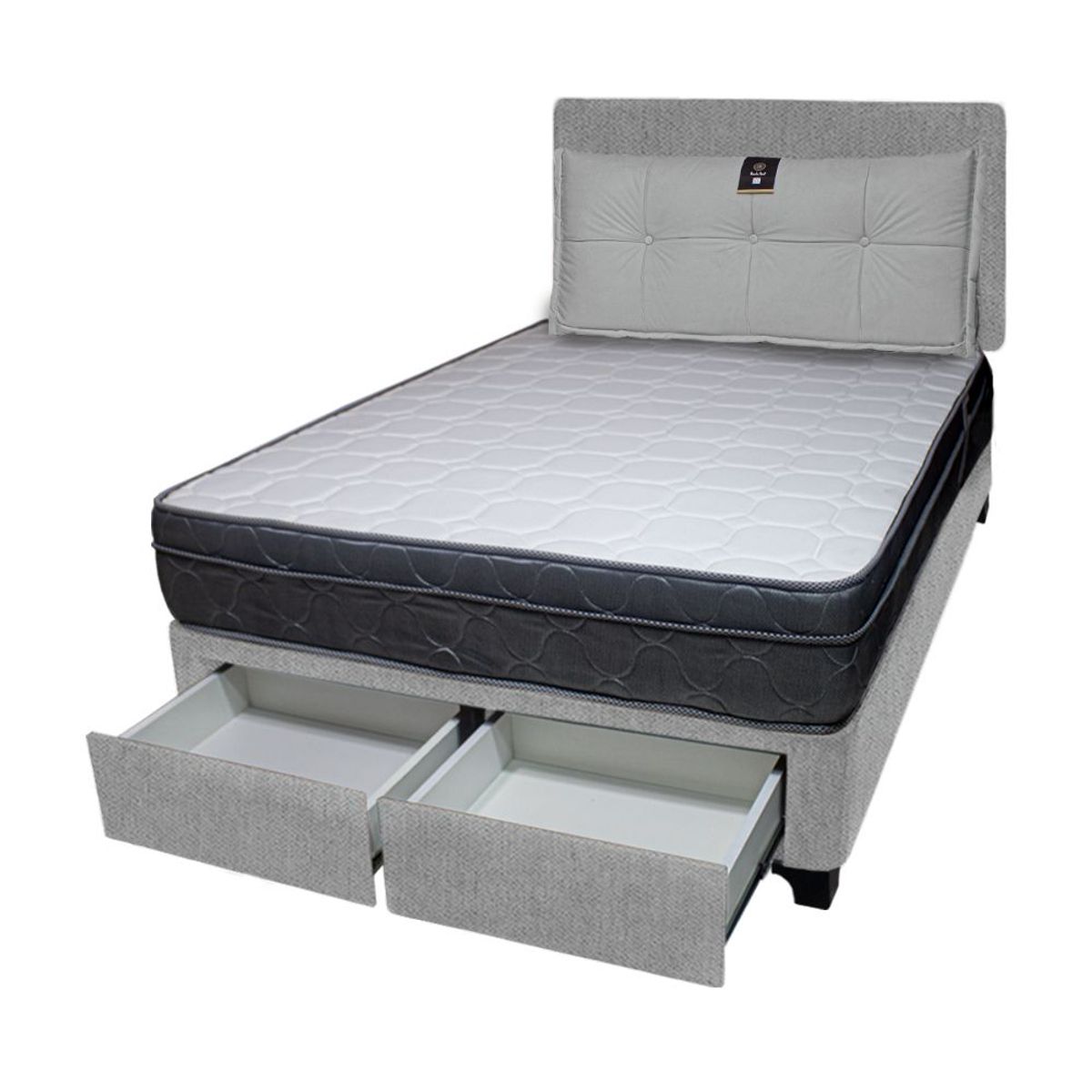 BARAKA HOME - Dormitorio Turin + 2 Cajones 2 Plz + Cabecera + Cojín - Gris Claro