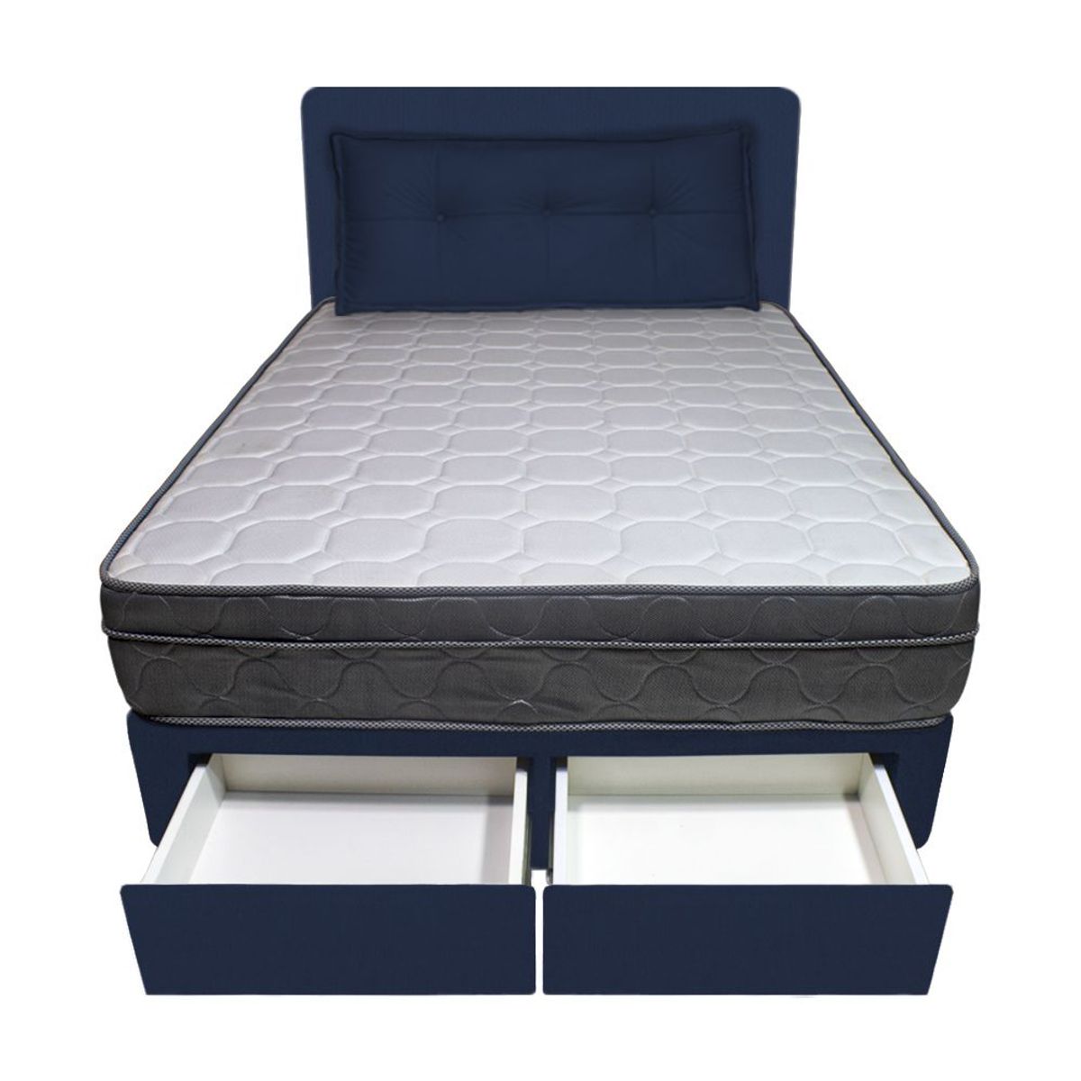 BARAKA HOME - Dormitorio Turin + 2 Cajones 2 Plz + Cabecera + Cojín - Azul Marino