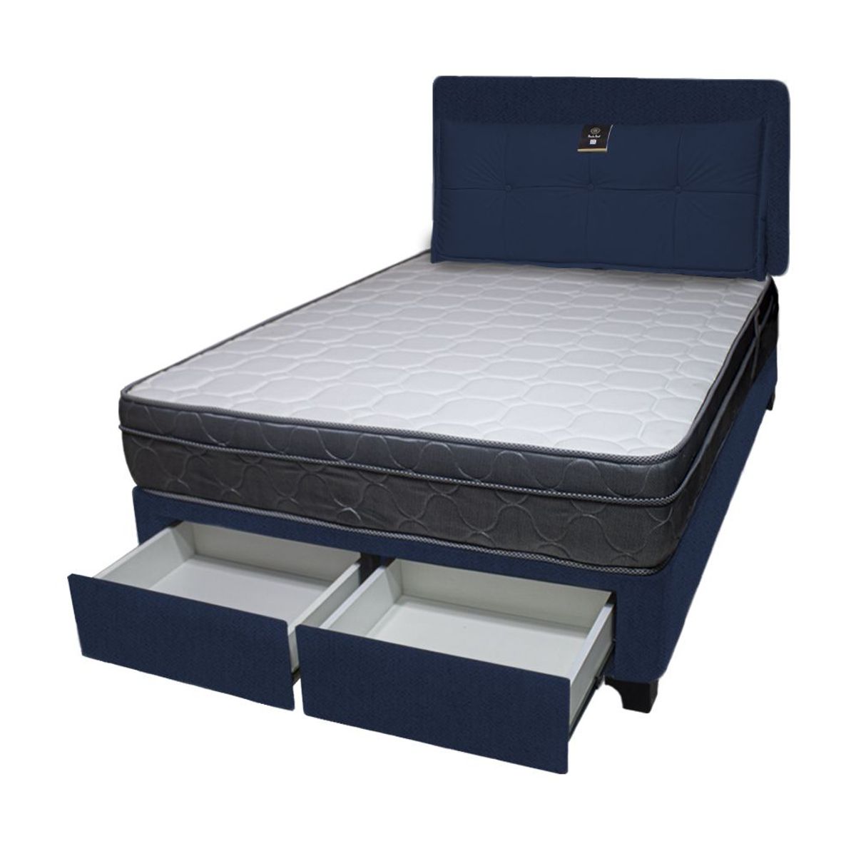 BARAKA HOME - Dormitorio Turin + 2 Cajones 2 Plz + Cabecera + Cojín - Azul Marino