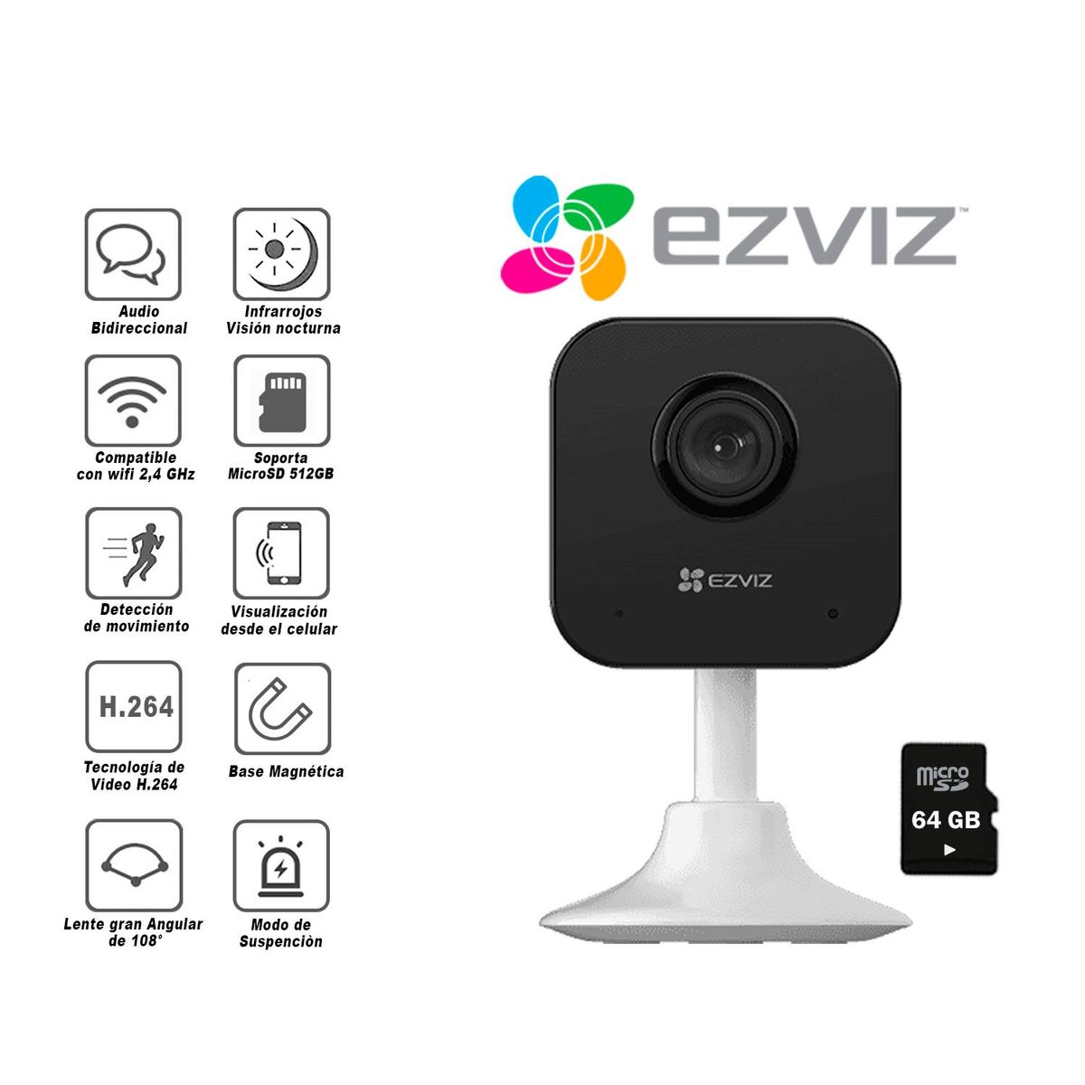 EZVIZ - Cámara Seguridad Inalámbrica H1C Full Hd Ezviz + Micro sd 64Gb