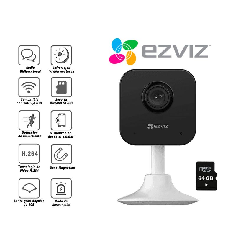 EZVIZ - Cámara Seguridad Inalámbrica H1C Full Hd Ezviz + Micro sd 64Gb