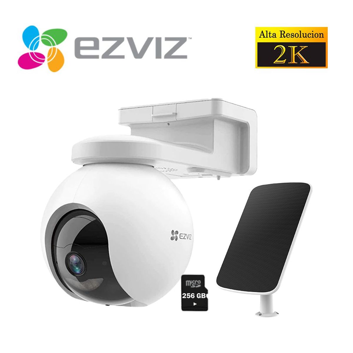 EZVIZ - Cámara Seguridad Wifi Exterior CB8 2K 3MP Ezviz Panel Solar + SD 256GB