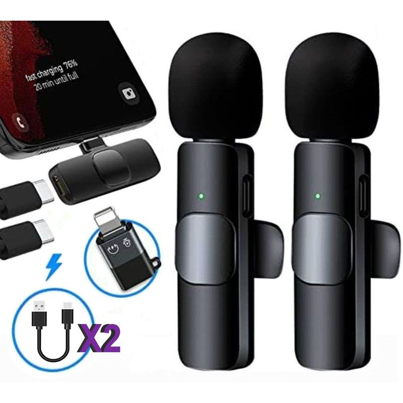 OEM - Micrófonos Inalámbricos 2 en 1 K9 Tipo C con adaptador IOS y doble cable de carga
