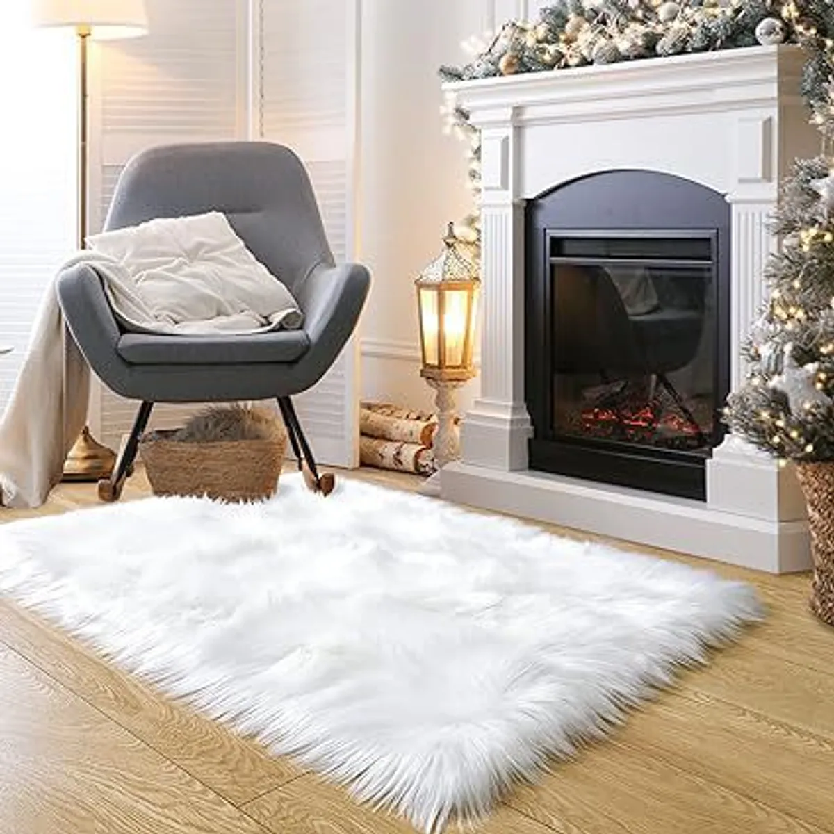 GENERICO - ALFOMBRA RECTANGULAR  DE PELUCHE PELO LARGO BLANCO ANGORA 1,50X1,00 METRO