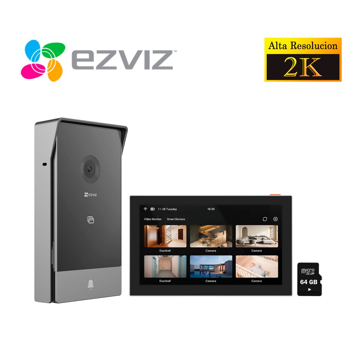 EZVIZ - Videoportero Doméstico Inteligente HP7 2K Ezviz Exterior + SD 64GB