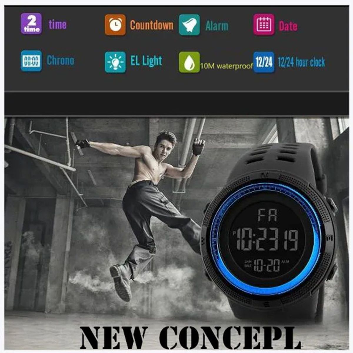 GENERICO - Reloj Digital Negro-Azul Hombre  Deportivo Navidad Genieka