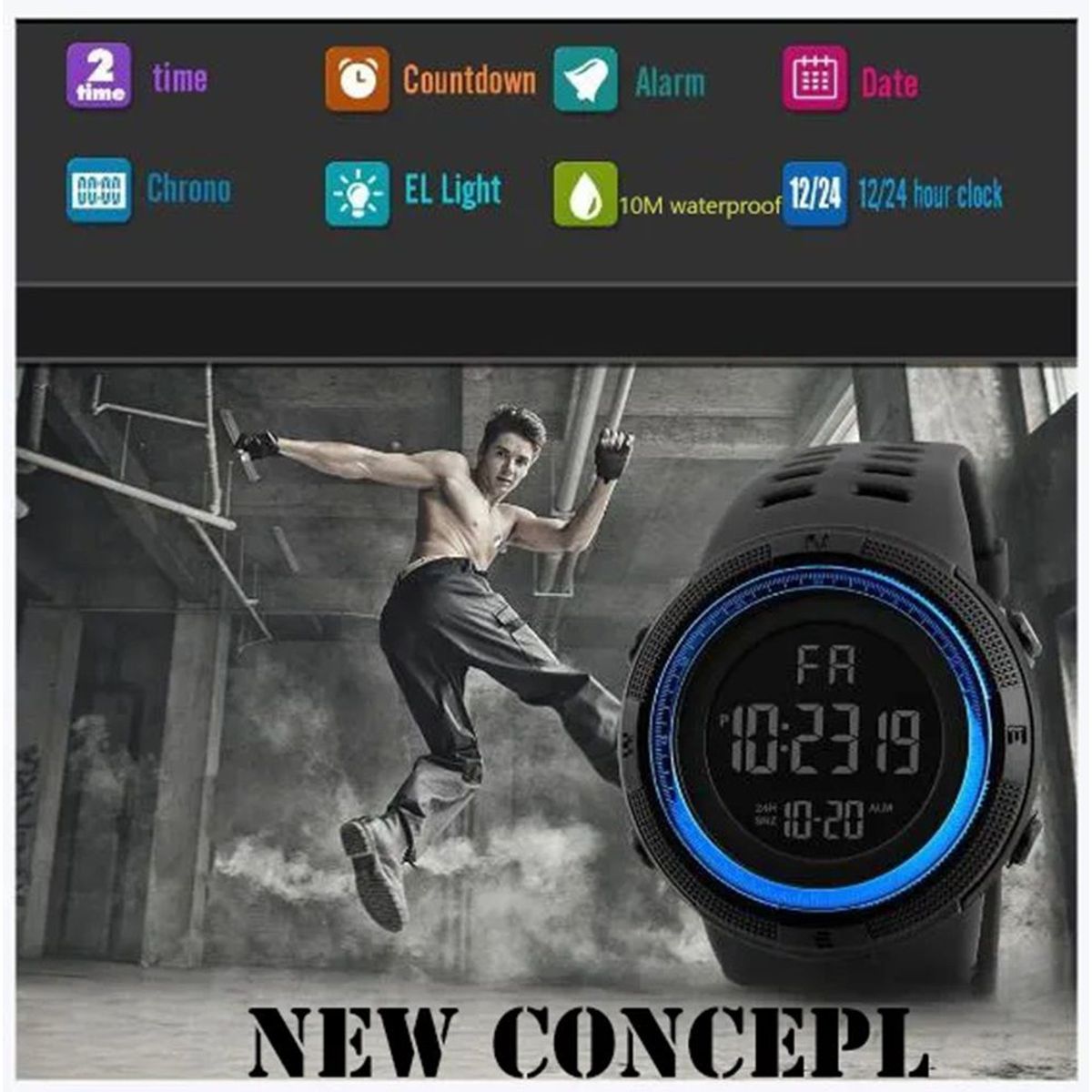 GENERICO - Reloj Digital Negro-Azul Hombre  Deportivo Navidad Genieka