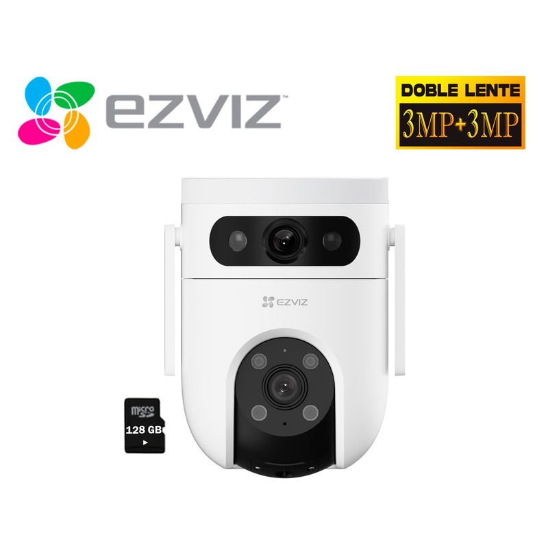 EZVIZ - Cámara H9C 3MP + 3MP Ezviz Binocular WiFi Exterior 360º + SD 128GB
