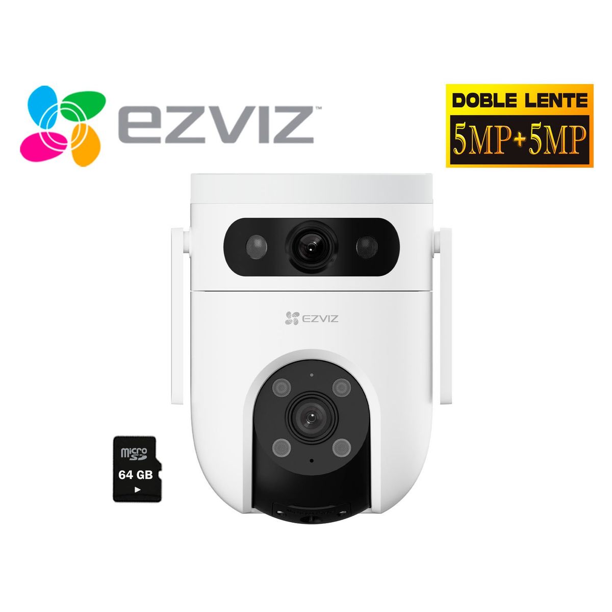 EZVIZ - Cámara H9C 5MP + 5MP Ezviz Binocular WiFi Exterior 360º + SD 64GB