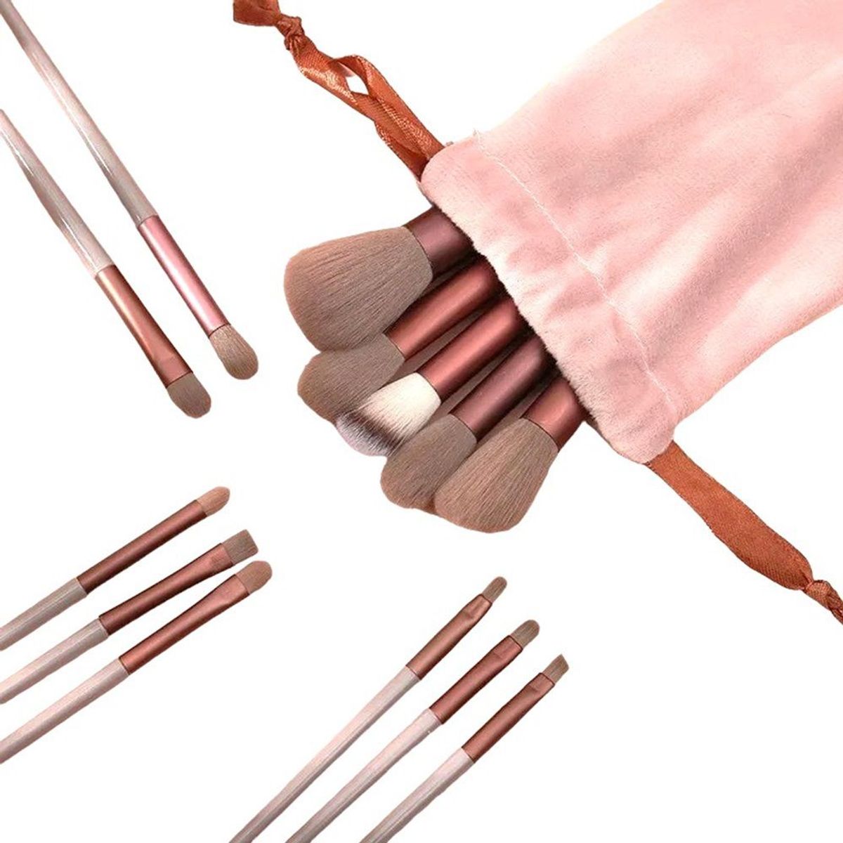 GENERICO - Juego de Brochas 13 Piezas Maquillaje + Estuche Cosmético Genieka