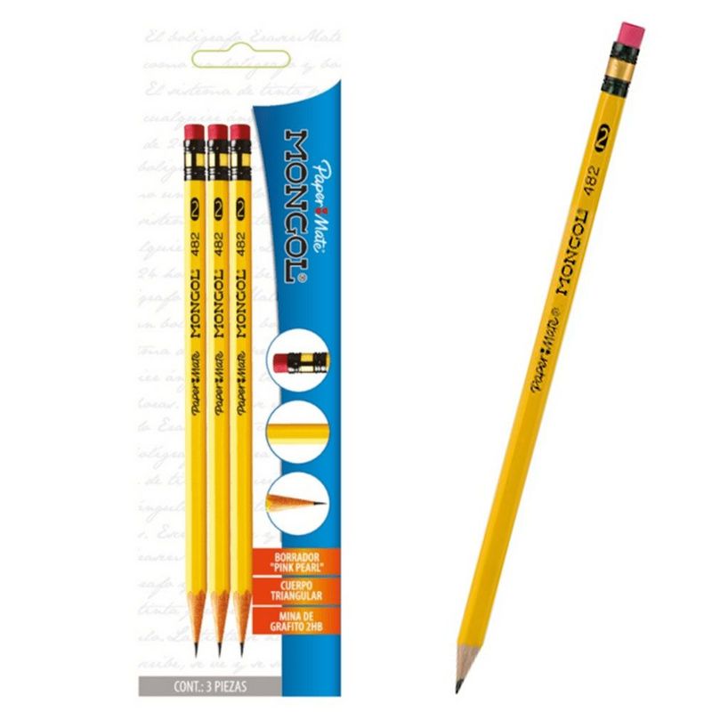 PAPER MATE - Lápiz Grafito Triangular N°2 Hb Mongol Blister 3unidades