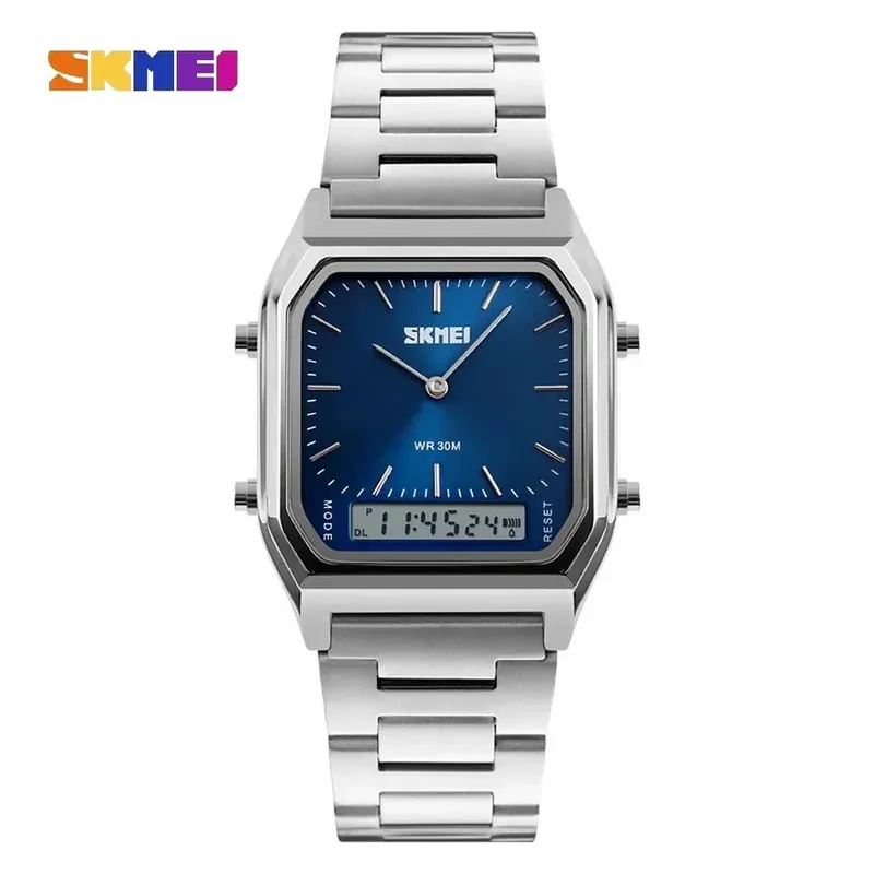 SKMEI - Reloj Skmei 1220 Plateado Fondo Azul Digital Analogico_.