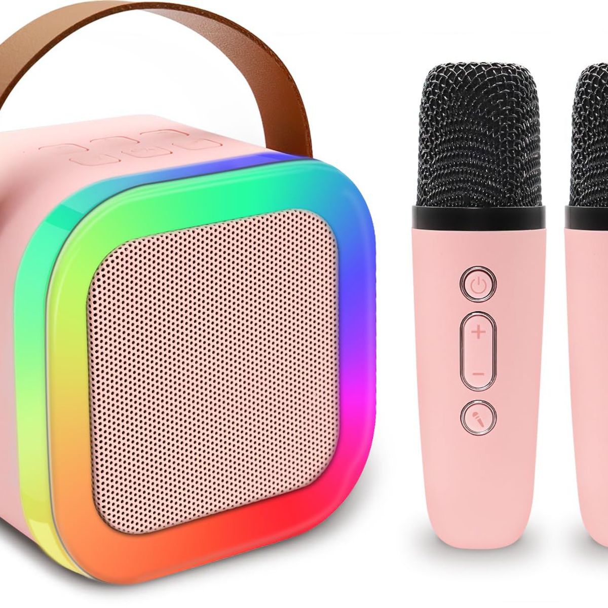 GENERICO - PARLANTE KARAOKE BLUETOOTH CON MICROFONO INALAMBRICO LUCES RGB ROSADO
