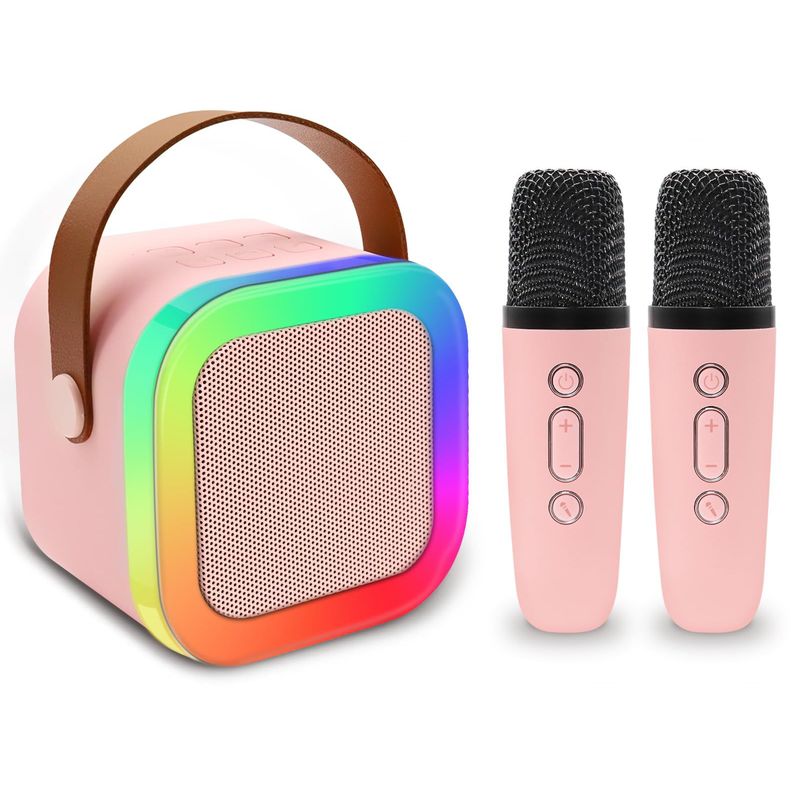 GENERICO - PARLANTE KARAOKE BLUETOOTH CON MICROFONO INALAMBRICO LUCES RGB ROSADO