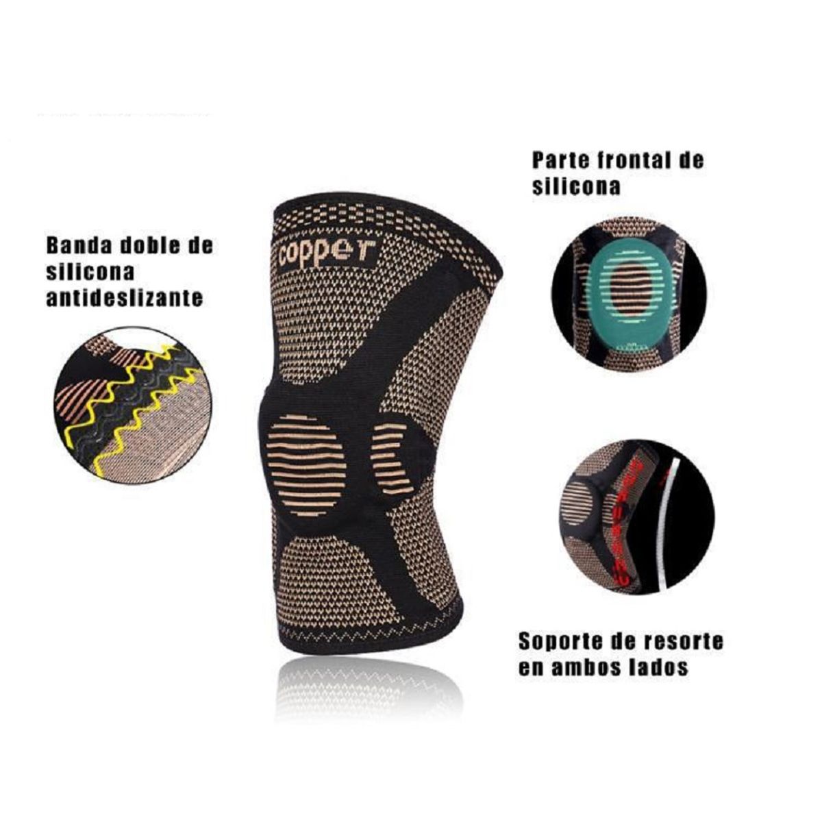 GENERICO - Rodillera Elastico Hilo Cobre con Varillas Talla M