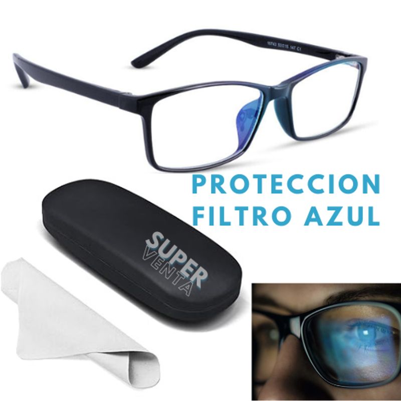 GENERICO - Lentes Negros con Protección Filtro Azul + Estuche y paño