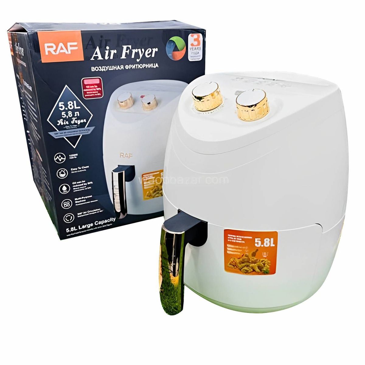 GENERICO - Freidora de aire Manual RAF con capacidad de 5.8 L  Blanca