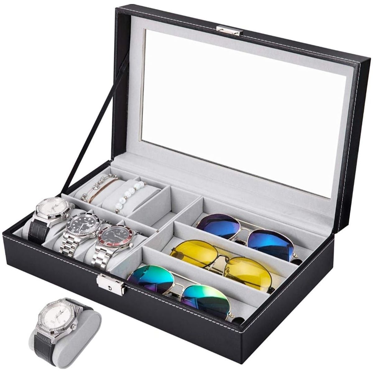 GENERICO - Caja Organizadora para Relojes y Lentes 9 Compartimientos