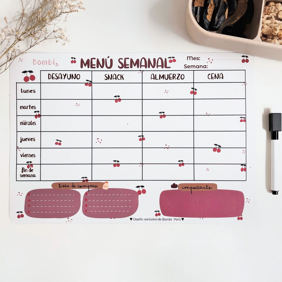 GENERICO - Planner Imantado Menú Semanal Cherry Bombi