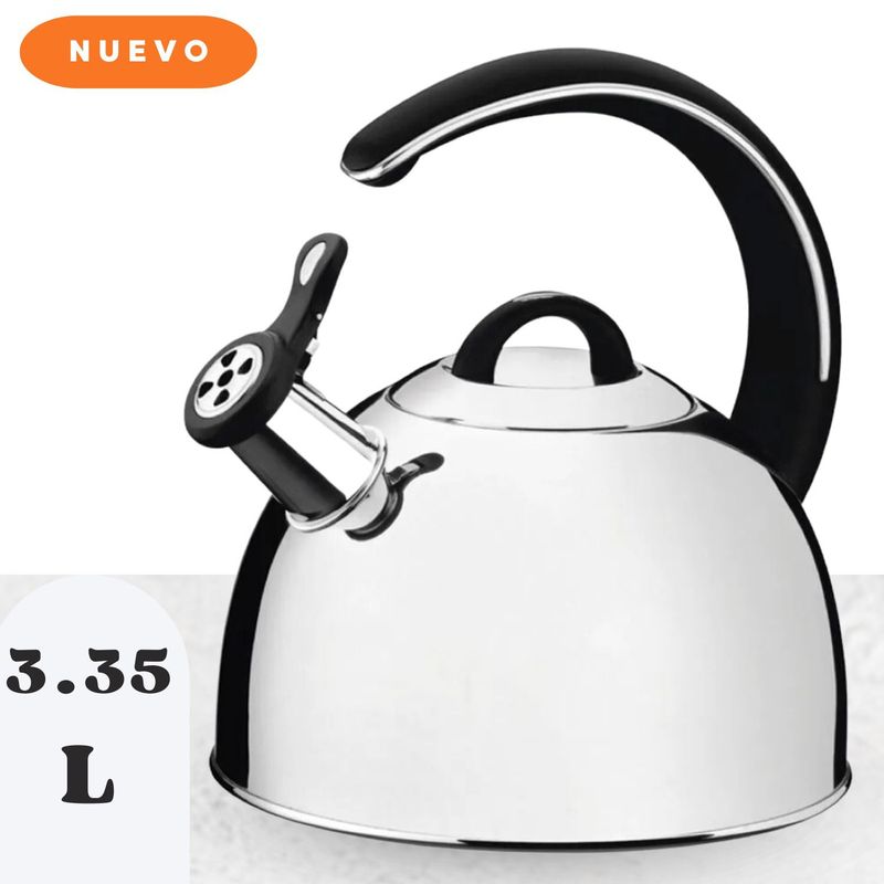 TRAMONTINA - Tetera Tramontina De Acero Inoxidable Con Silbato Mango Negro 3.3L