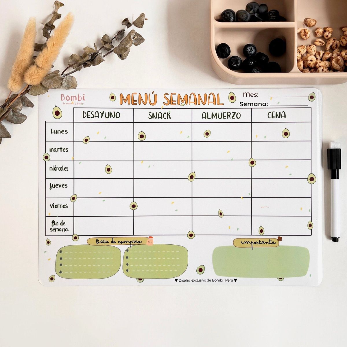 GENERICO - Planner Imantado Menu Semanal Avocado Bombi