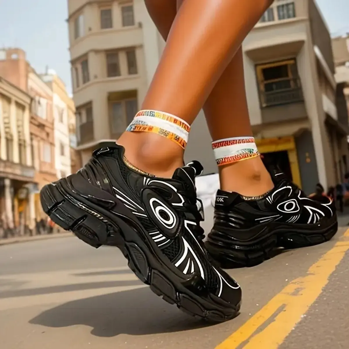 GENERICO - Zapatillas Mujer gruesas malla transpirable Zapato plataforma cordones