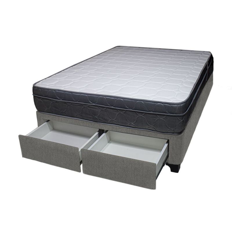 BARAKA HOME - Cama Turin + 2 Cajones 2 Plz + 2 almohadas - Gris Oscuro