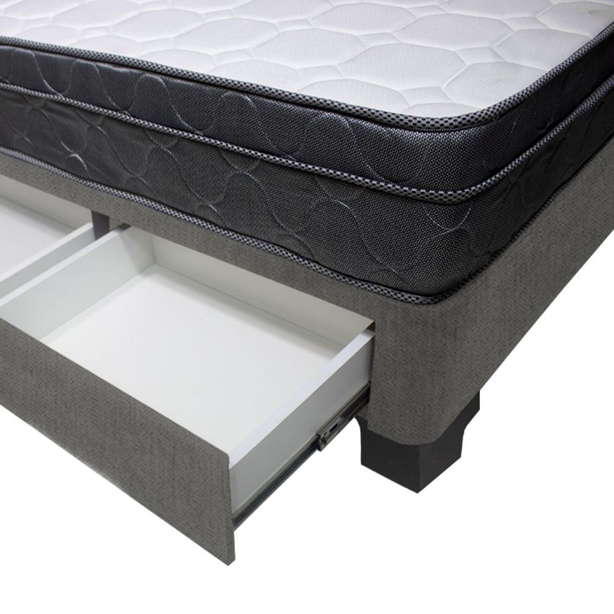 BARAKA HOME - Cama Turin + 2 Cajones 2 Plz + 2 almohadas - Gris Oscuro