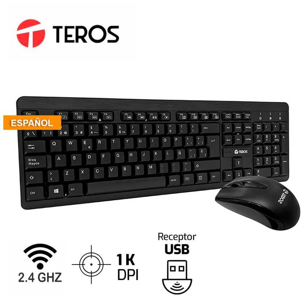 TEROS - Kit Inalámbrico Multimendia Teclado + Mouse TE4061N 24GHz USB Negro