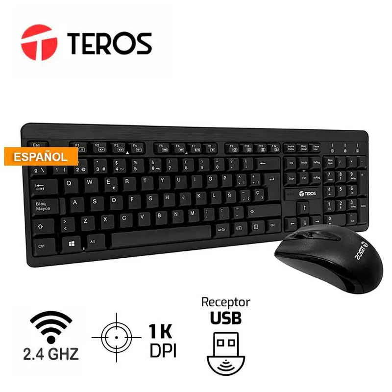 TEROS - Kit Inalámbrico Multimendia Teclado + Mouse TE4061N 24GHz USB Negro