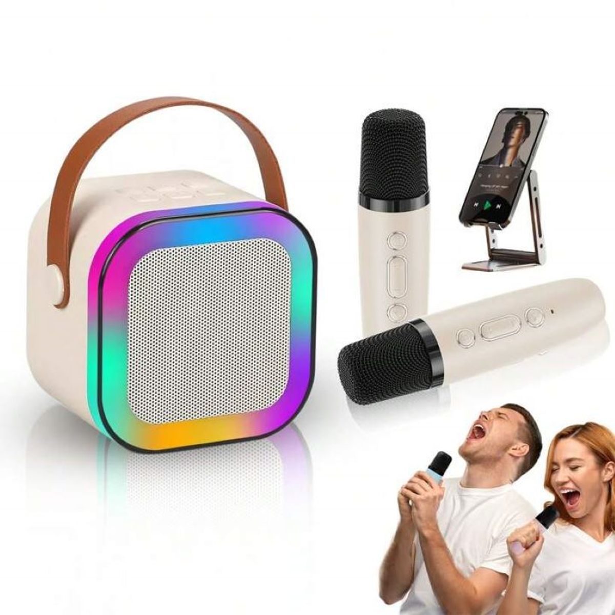 GENERICO - PARLANTE KARAOKE BLUETOOTH CON MICROFONO INALAMBRICO LUCES RGB