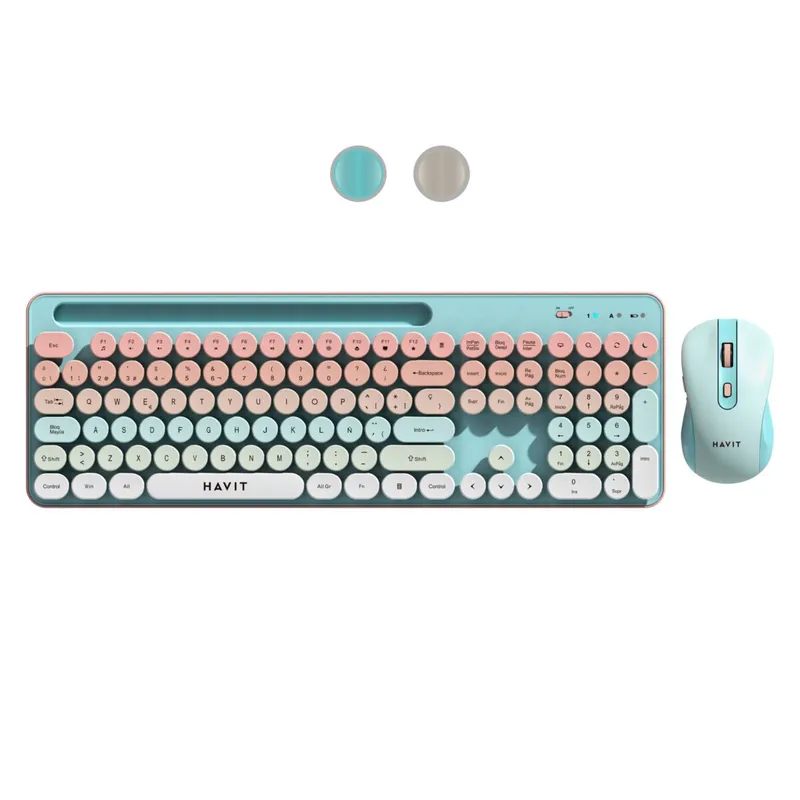 HAVIT - KIT TECLADO Y MOUSE INALAMBRICO HAVIT KB832GCM CELESTE